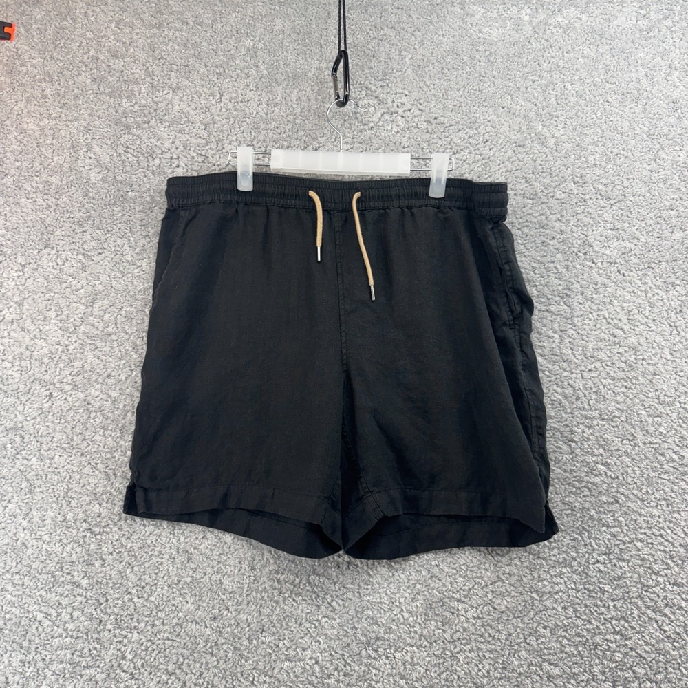 Quince Men 100% European Linen Drawstring Beach Shorts - 7" Black XL Casual